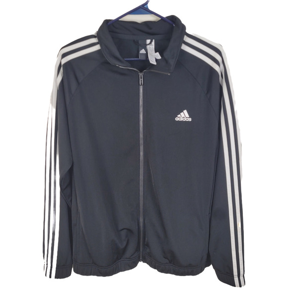 Adidas Womens Black And White Classic 3 Stripe Full Zip Athletic Track Jacket XL - Picture 1 of 6
